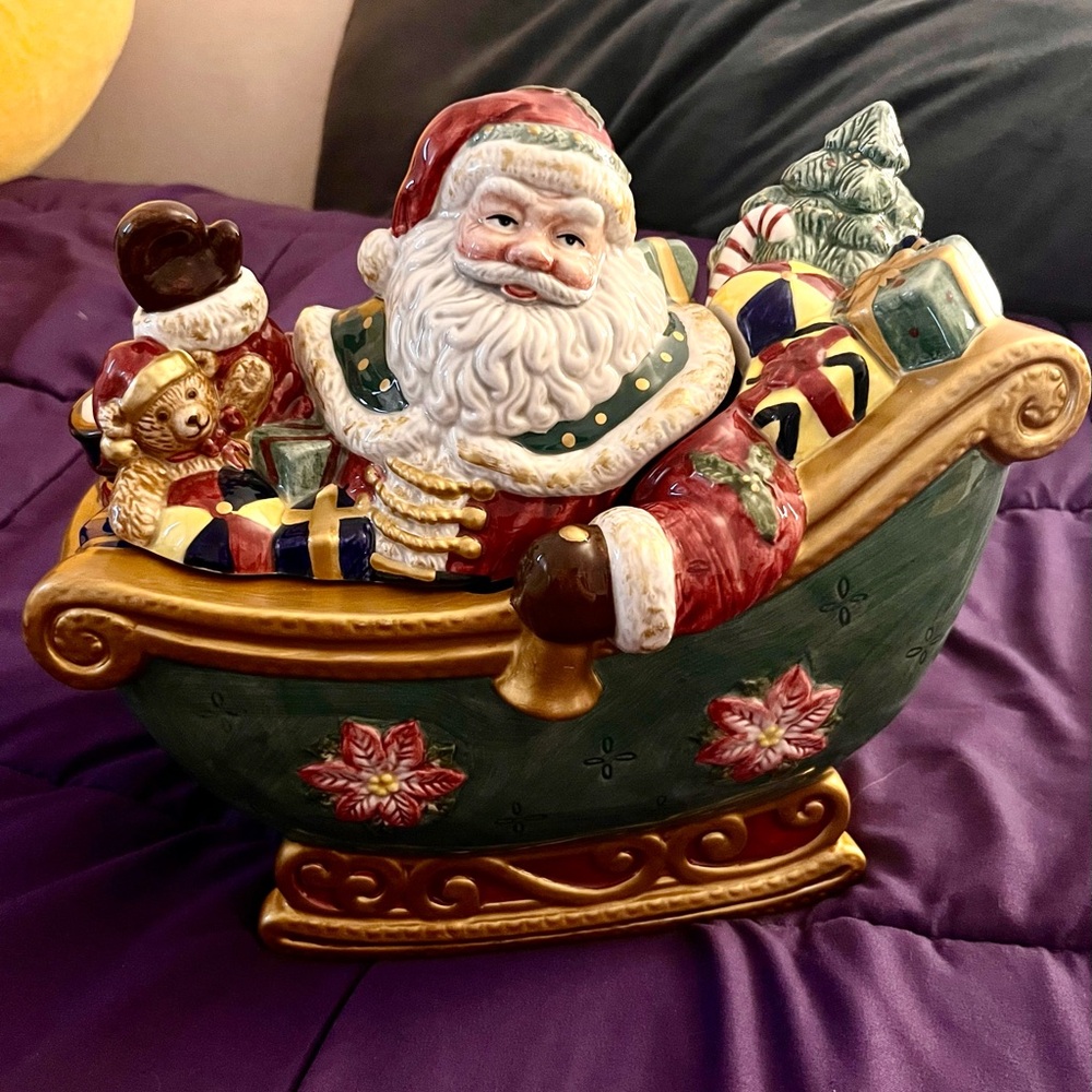 Vintage Ceramic Santa on Sled Cookie Jar